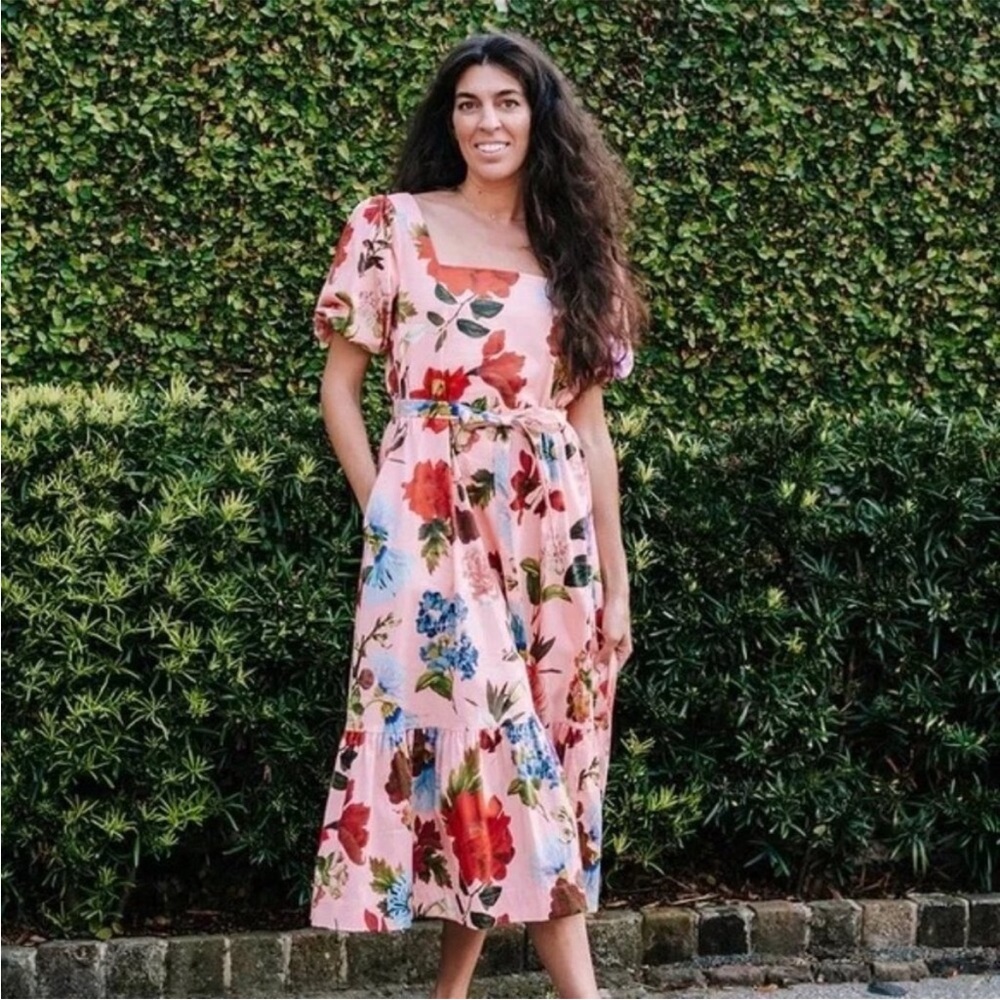 Mestiza x Pink Chicken Jasmine Pink Floral Garden Midi Dress XL - Picture 4 of 8